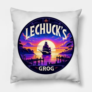 Sunset Sails at LeChuck's Grog - Vintage Pirate Ship Design Pillow