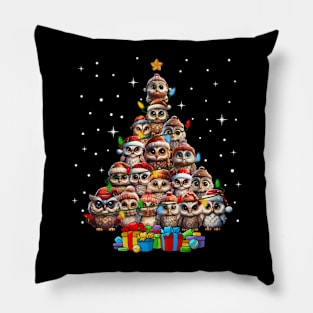 Cute Owl Christmas Tree Funny Birds Celebrate Xmas Holiday Shirt Pillow