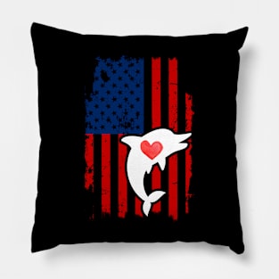 Dolphin Merica Usa American Flag Pillow