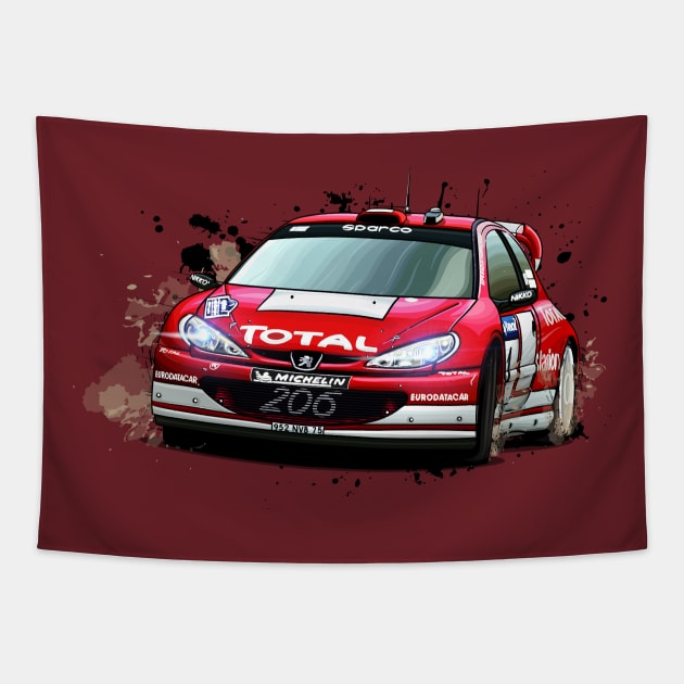 Marcus Gronholm's Peugeot 206 WRC Tapestry by Mario Ramos Rally Art