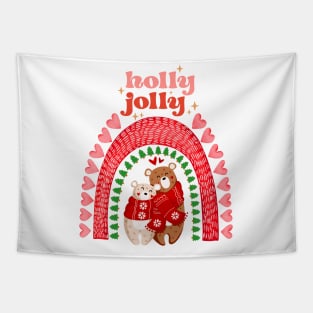 Holly Jolly Merry Christmas Boho Rainbow Tapestry