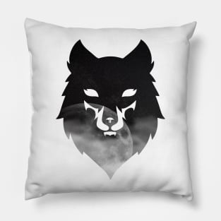 Wolf head moon stars silhouette Pillow