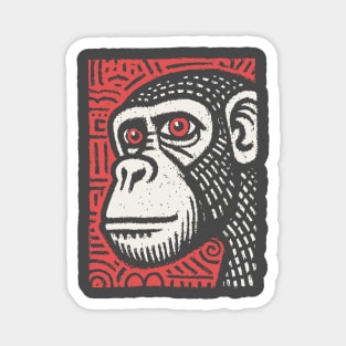 Chimpanzee Portrait | Primal Linocut Graphic Magnet