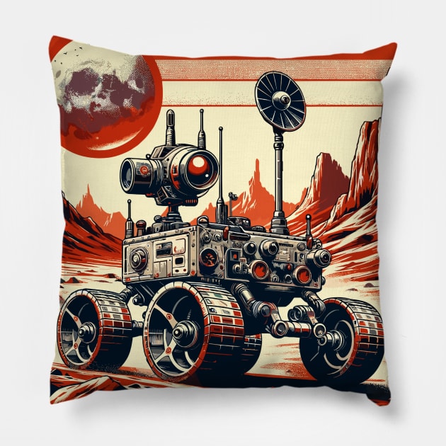 Martian Chronicles: Retro Rover Quest Pillow by Graphic Wonders Emporium