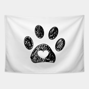 Doodle paw print with heart black Tapestry