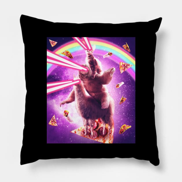 Laser Eyes Space Cat Riding Sloth, Llama - Rainbow Pillow by Random Galaxy