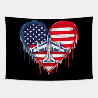 Fighter Jet Airplane American Flag Heart 4Th Of July Tapestry