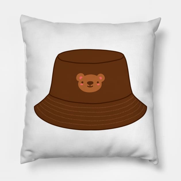 Brown bear bucket hat Pillow by Nikamii