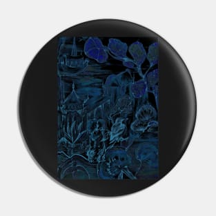 ORIENTAL MIDNIGHT BLUE GARDEN , PAGODA CHINA DECO DESIGN ASIAN FLORAL BIRD ART PRINT Pin