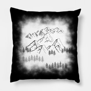 Black and White ombre forest mountain landscape Pillow