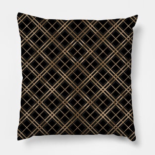 Pretty Simple Check Pattern Stripes Black Shades of Gold Pillow