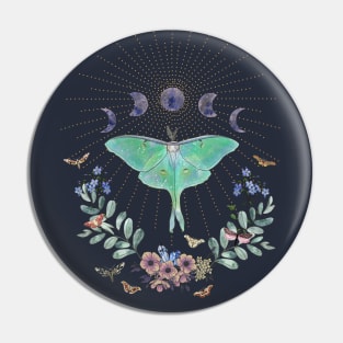 Luna Moon Moth with Flowers Pin