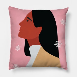 Woman Illustration, Christmas Vibes, Modern, Minimalist, Snowflakes, Snowy Pillow