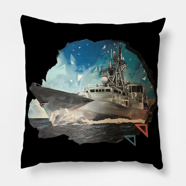 Cool Retro Marine Warship Seamen Sailors Patriot Gamer Gift Pillow by peter2art