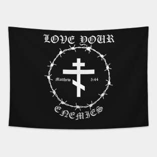 Love Your Enemies Matthew 5:44 Orthodox Cross Barbed Wire Punk Tapestry