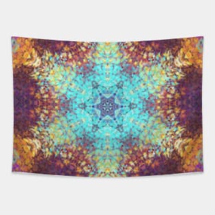 Digital Mandala Blue Yellow and Purple Tapestry
