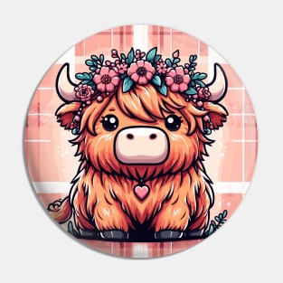 Kawaii highland cow with flower crown Pin