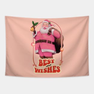 Retro Vintage Pink Santa Claus | Best Wishes Tapestry