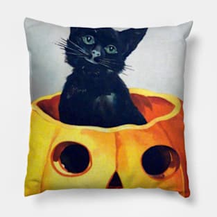 Vintage Halloween Black Cat Pillow