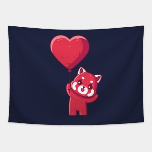 Cute red panda holding love balloon Tapestry
