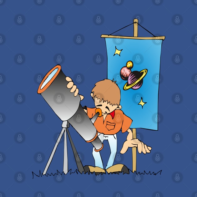 Boy with binoculars by drawn freehand