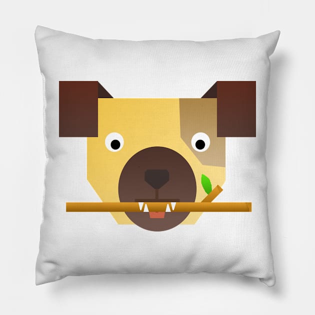 Simplistic Dog Design With Stick In Mouth Pillow by OkayDesigns