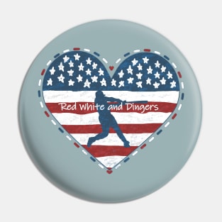 Primitive Baseball Mom Red White and Dingers Country Heart Pin