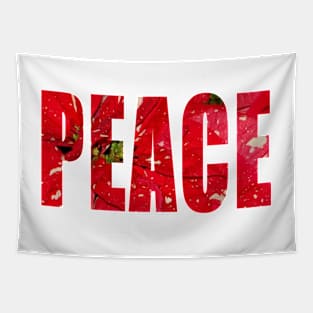 Christmas Peace - Holiday Word Art Script Typography in Red Poinsettias Tapestry