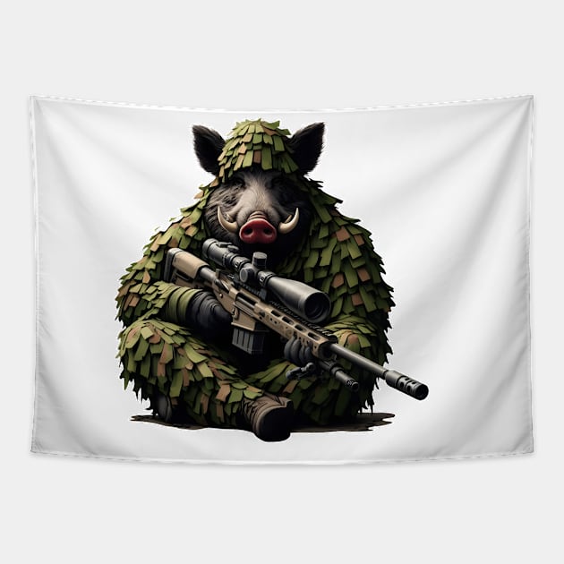 Sniper Wild Boar Tapestry by Rawlifegraphic