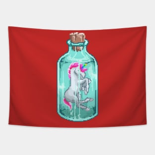 Mini unicorn in bottle glass pixel Tapestry