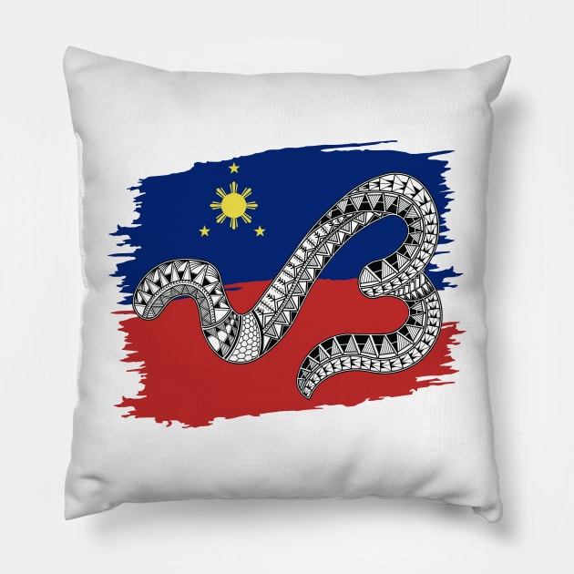 Philippine Flag Tribal line Art / Baybayin word SA Pillow by Pirma Pinas