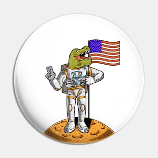 Astronaut T Rex Holding USA Flag Pin