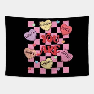 Affirmations Candy Heart Teacher Valentine's Day Women Kids Tapestry