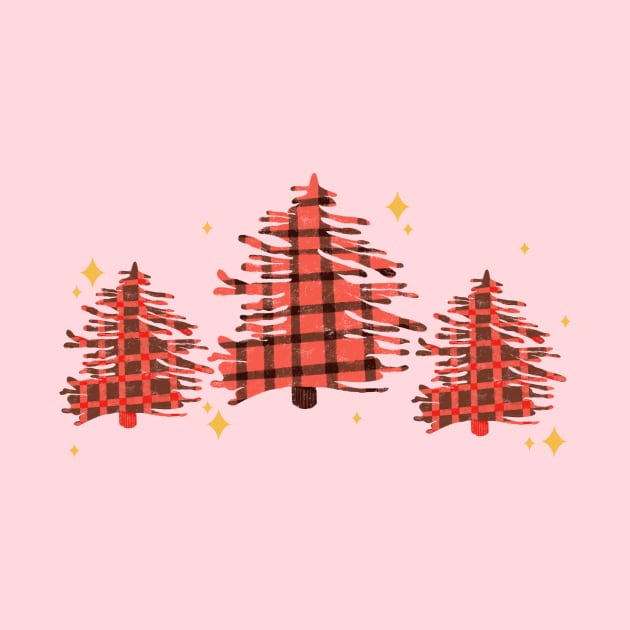 Pink and Red Buffalo Plaid Christmas Trees with Sparkles by Maddyslittlesketchbook