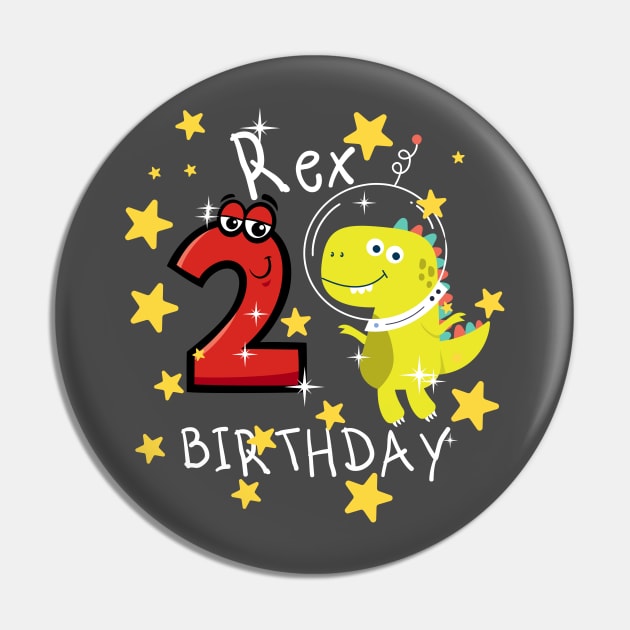 Youth 2 Year Old Shirt 2nd Birthday Boy T Rex Dinosaur Astronaut Pin by Johner_Clerk_Design