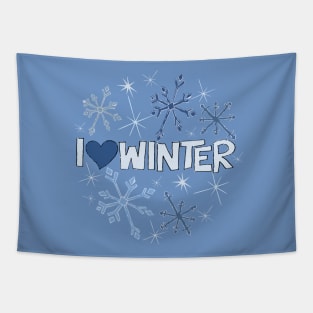 I Heart Winter Illustrated Text with snowflakes Tapestry