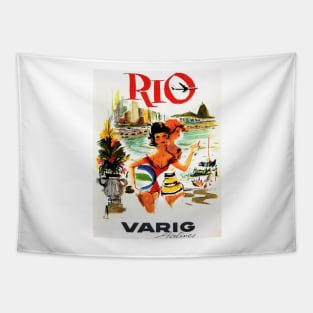 RIO DE JANEIRO BRAZIL via VARIG Airlines Vintage Travel Tapestry