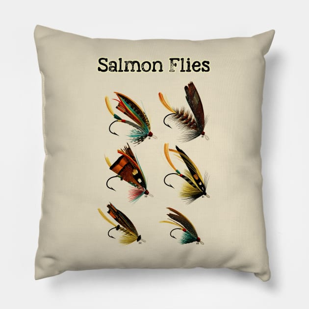 Vintage Salmon Flies Pillow by JonHerrera