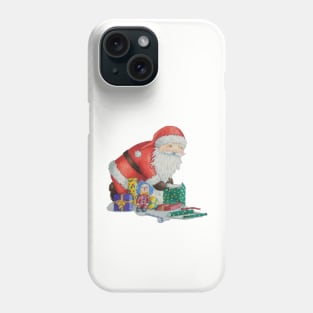 Cute santa with toys wrapping gifts for christmas Phone Case