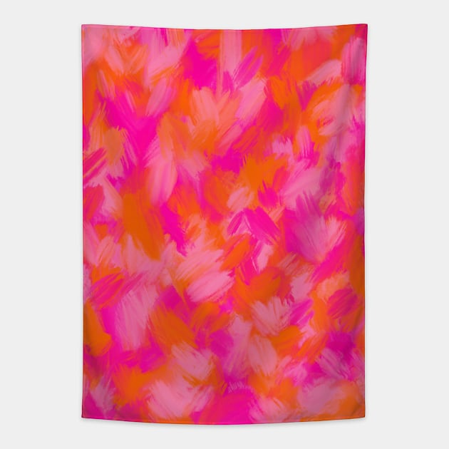 Bright Pink and Orange Brushstrokes Tapestry by OneThreeSix