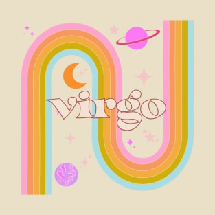 virgo 70s Rainbow with planets T-Shirt