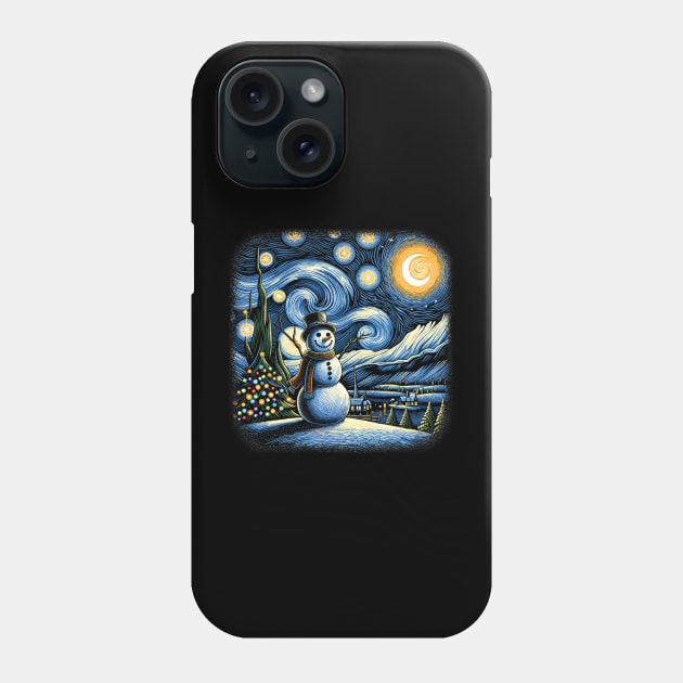 Van Gogh Starry Night Christmas Snowman Winter Snowy Night Phone Case by rivkazachariah