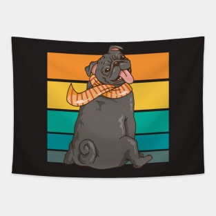 Cute Pug Retro Illustration Tapestry