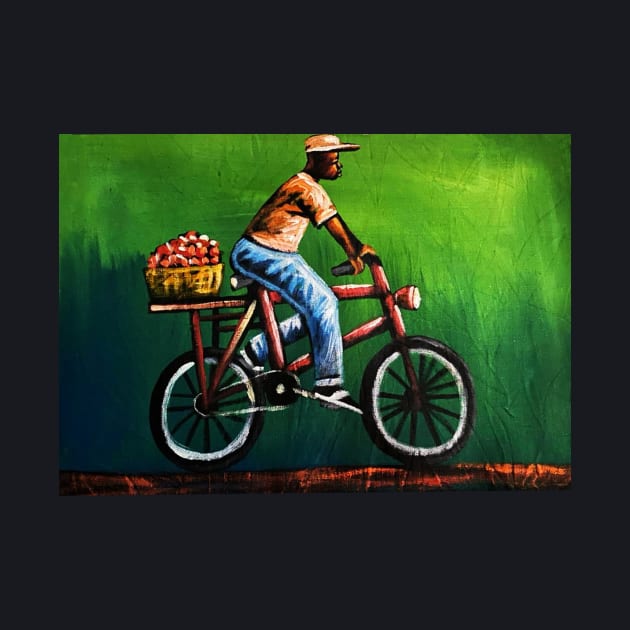 African Man riding Bicycle, African Artwork by dukito