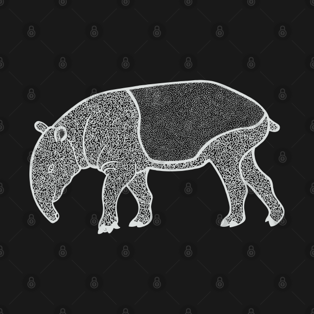 Malayan Tapir Ink Art - cute animal design - dark colors - Tapir - Long