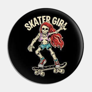 Skater Girl | Skull | Skateboard | Vintage | Classic Pin