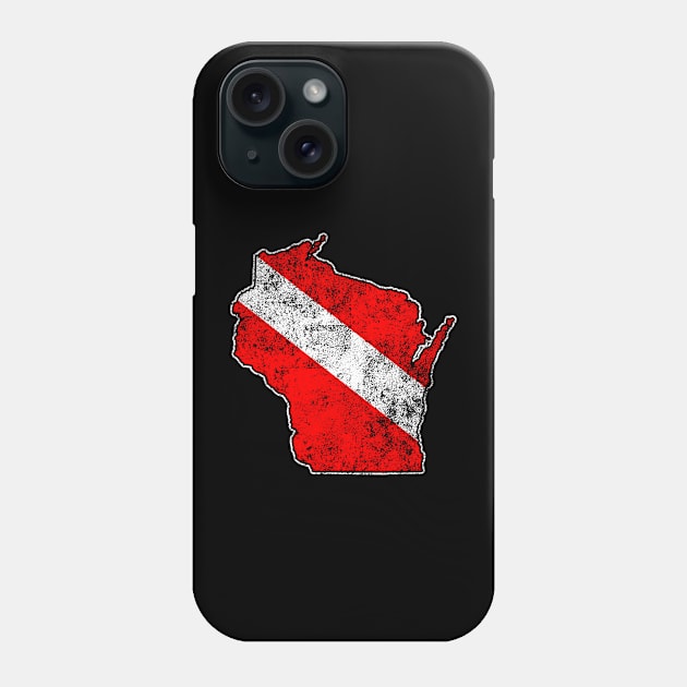 Vintage Dive Wisconsin Scuba Diving State Map Dive Flag Distressed Phone Case by TeeCreations