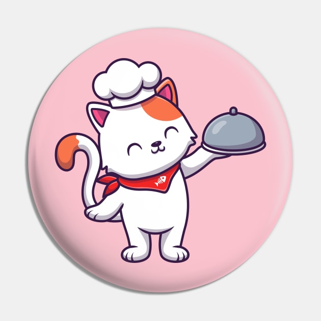 Cute Cat Chef Holding Cloche Pin by Catalyst Labs