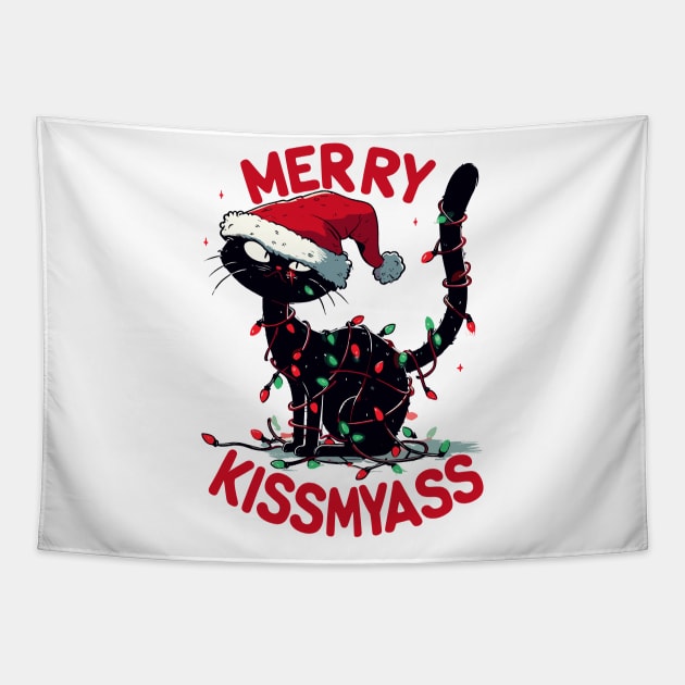 Black Cat christmas merry kissmyass Tapestry by TomFrontierArt