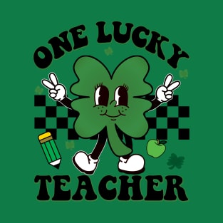 One Lucky Teacher Groovy St Patrick's Day Teacher Gift T-Shirt